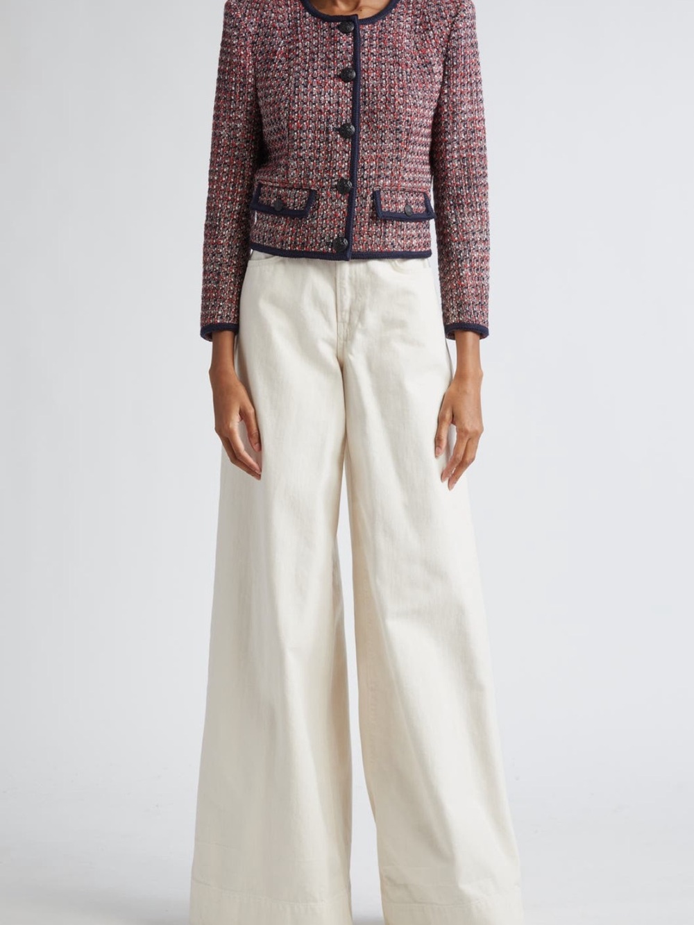Veronica Beard Red, Navy & White Tweed Cropped Blazer - Picture 2 of 10